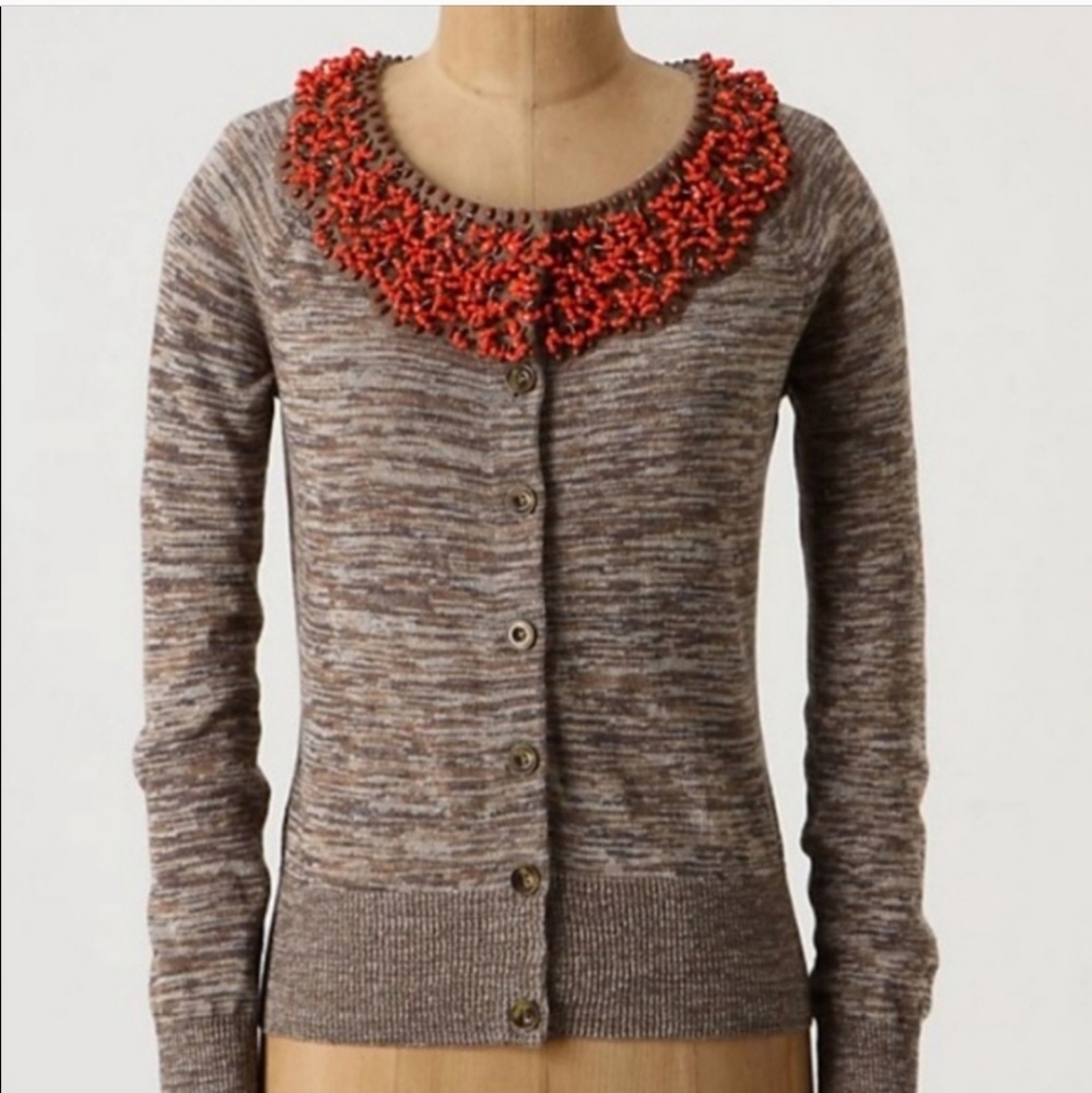 Moth Jewelers Choice Beaded Cardigan Coral Wood S